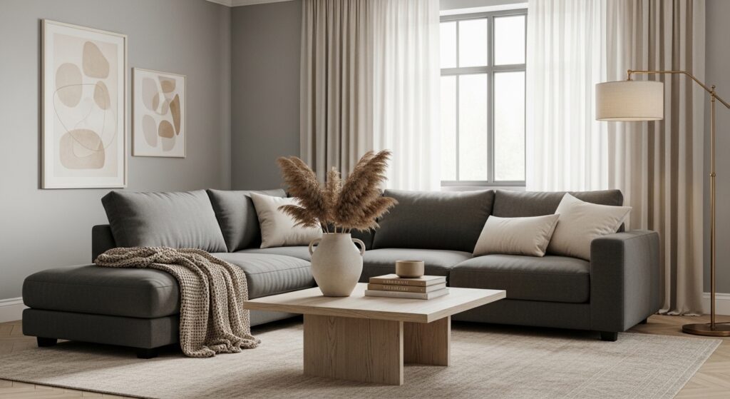 Mixing cool and warm tones living room