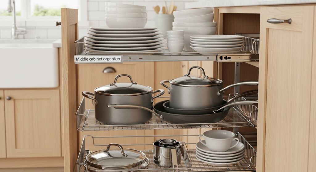 Middle cabinet organizer