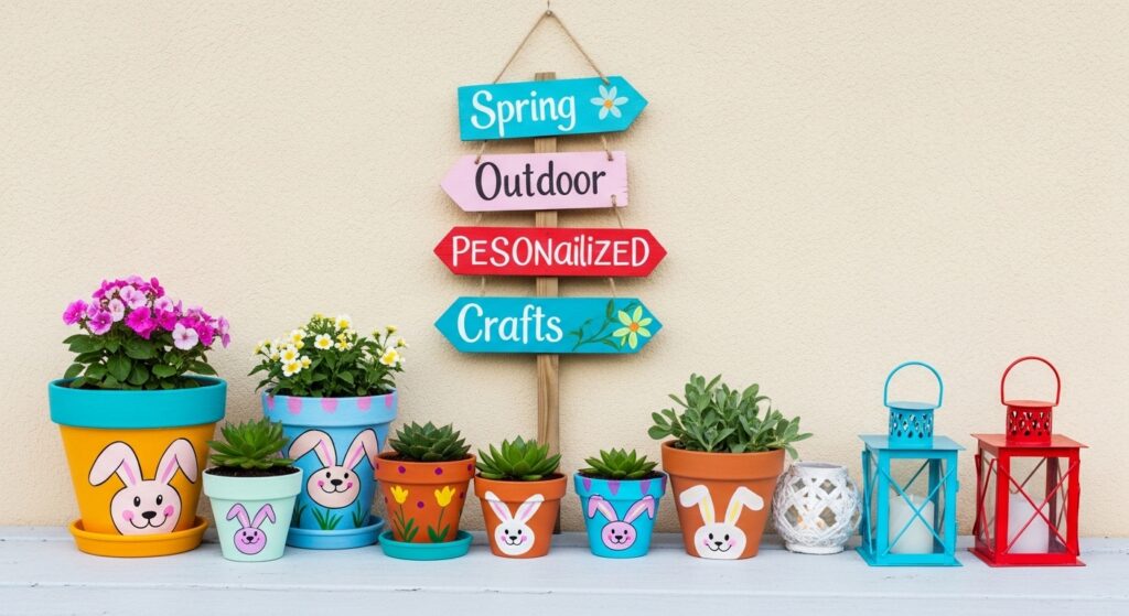 Painted pots and handmade outdoor decor