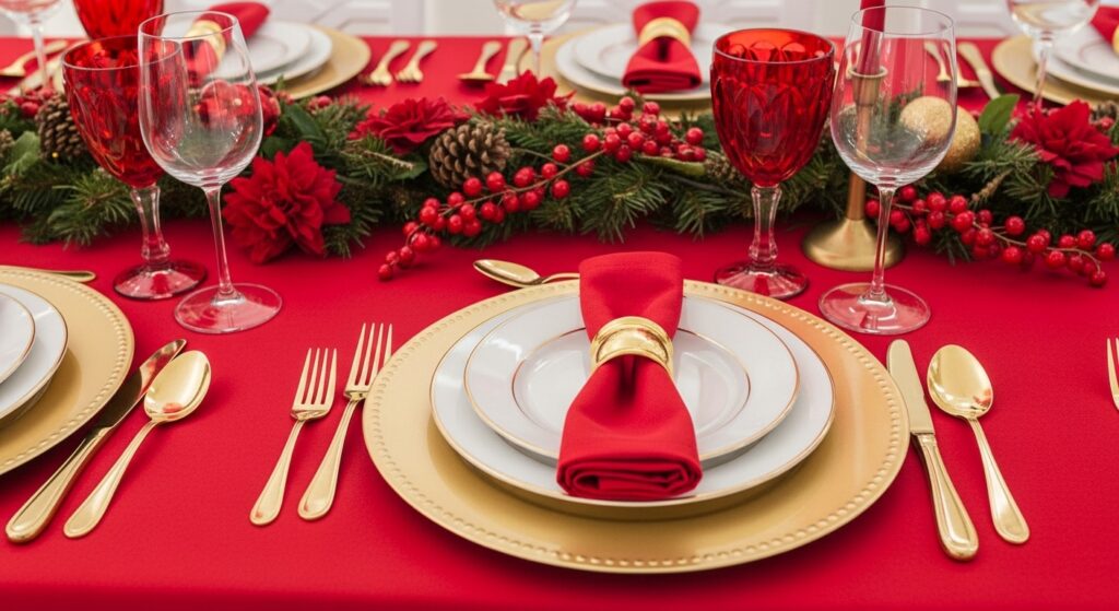 Red gold place setting