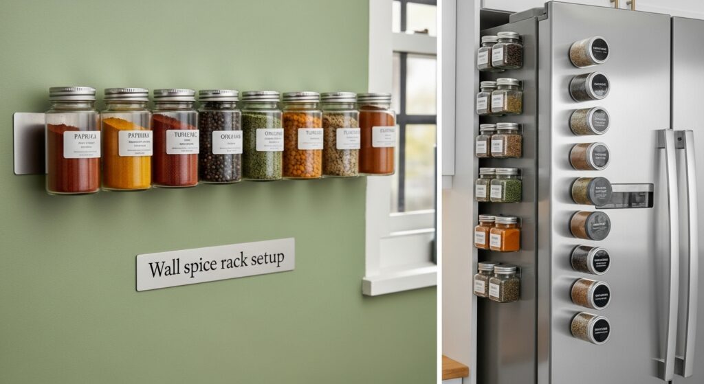 Wall spice rack setup