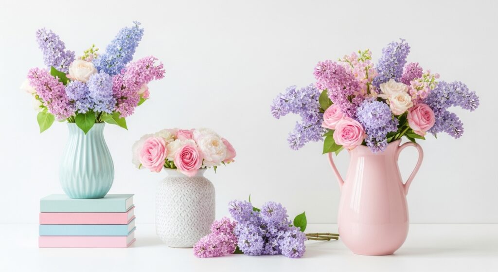 Pastel floral arrangements in soft tones