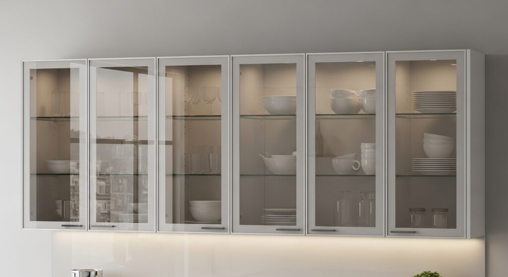 Glass Finish Kitchen Cabinets