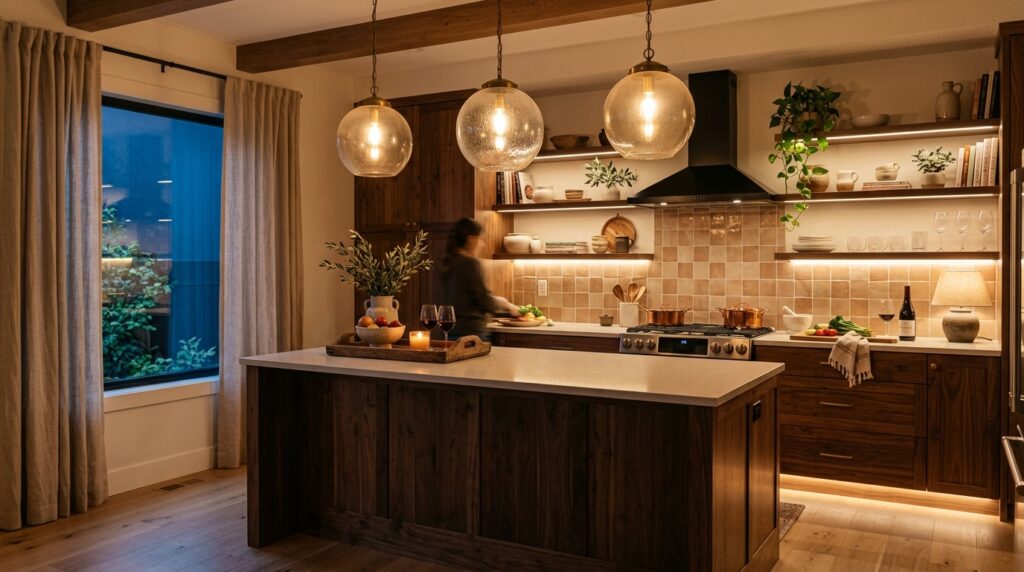 Warm glowing kitchen