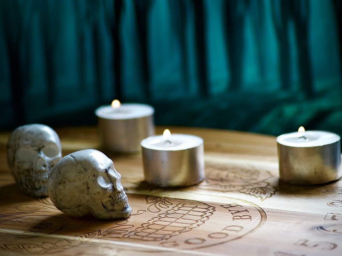 halloween coffee table tray with pumpkin skull and candles