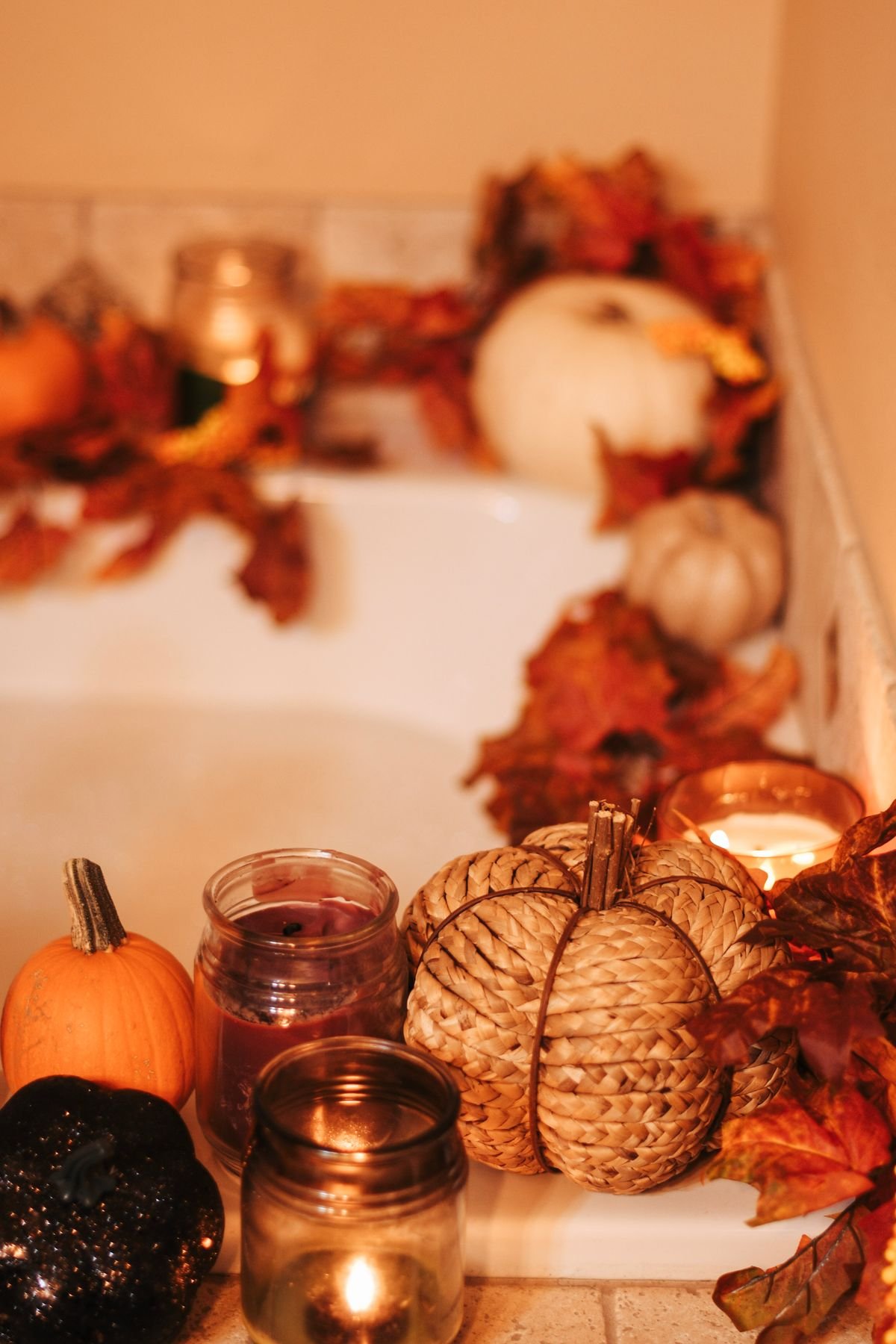Gothic bathroom styled with candles for Halloween