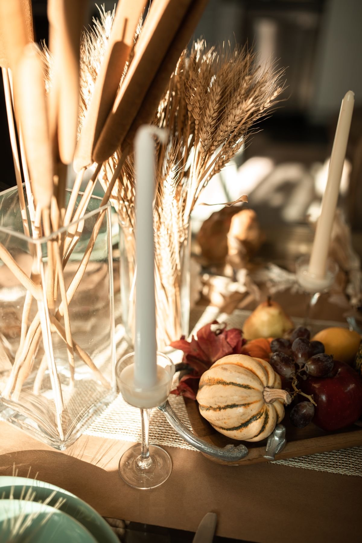 Dining table with black runner and candle centrepiece for halloween